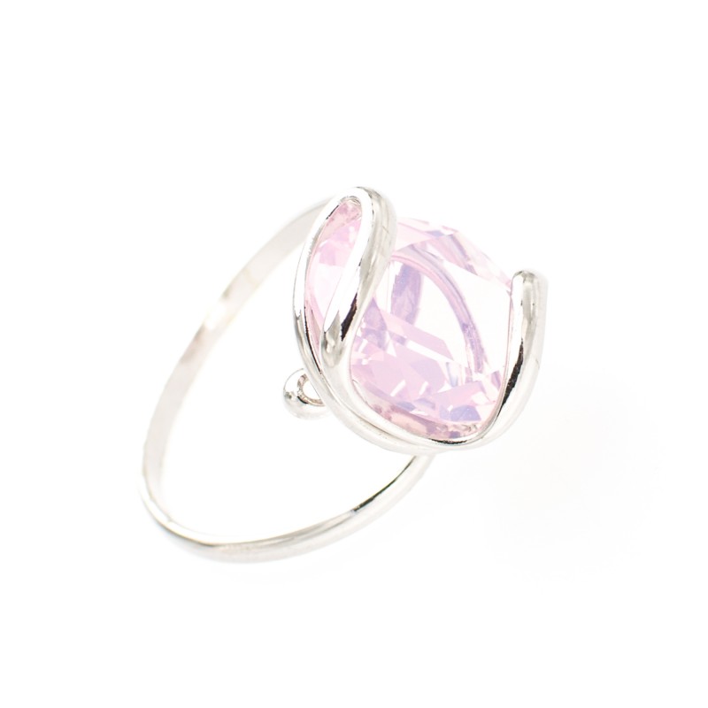 Rózsaszín ovál Swarovski köves gyűrű ezüst színű foglalatban